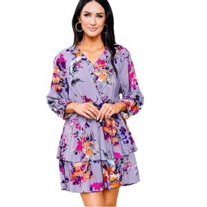 Umgee Purple Floral Long‎ Sleeve Boho Dress NWT Size S